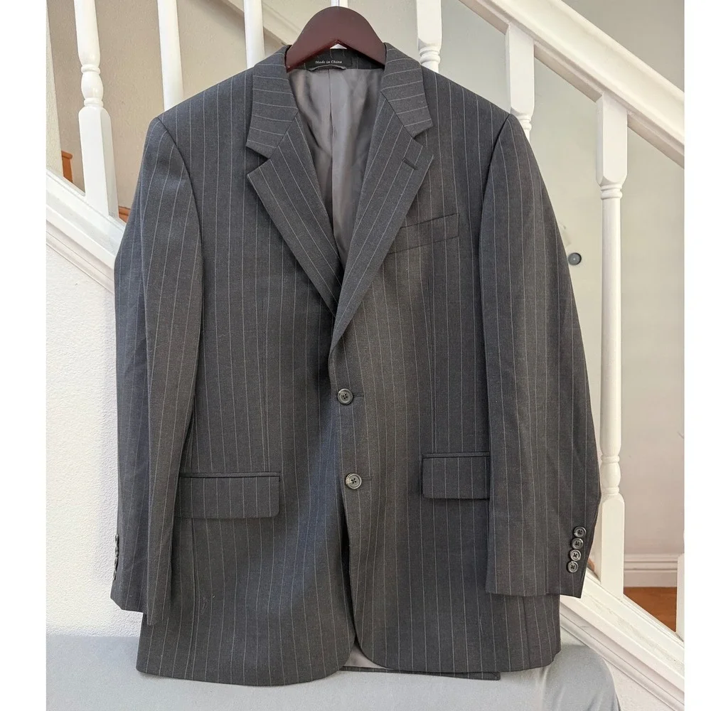 Lauren Ralph Lauren Mens 40R Wool Pinstripe Suit Jacket Blazer Charcoal Grey 40R